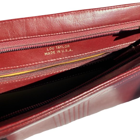 VINTAGE LOU TAYLOR Faux Leather Mahogany Crossbody Clutch Handbag - Picture 2 of 6